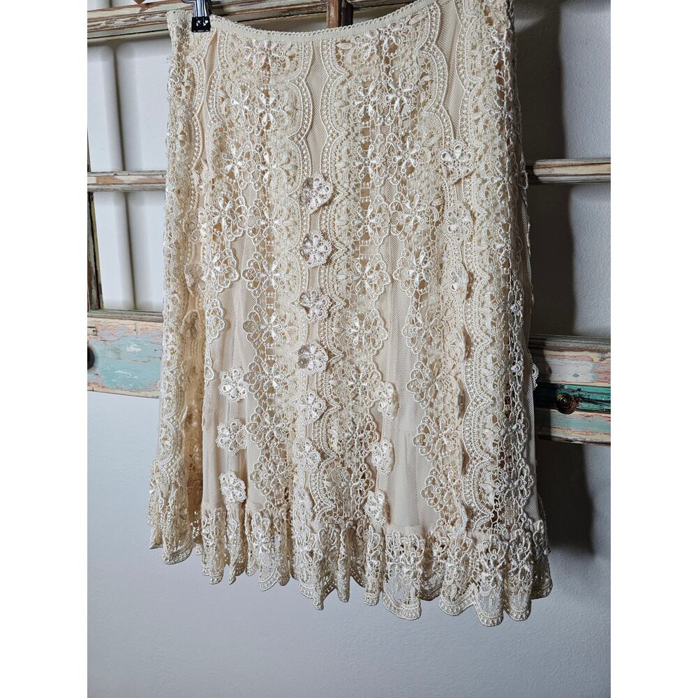 Antonio Melani Women's Ivory Lined A-line Lace Skirt Size 4 - Picture 8 of 10